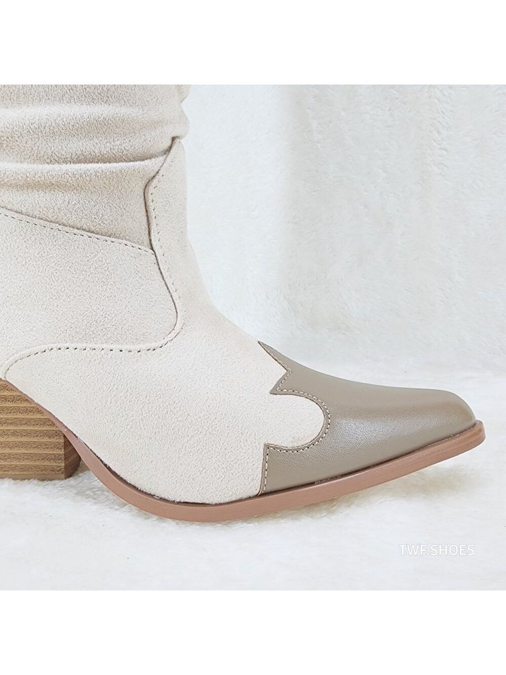 Iconic Western Thigh high Cowgirl Boots Cream - Picture 12 of 12